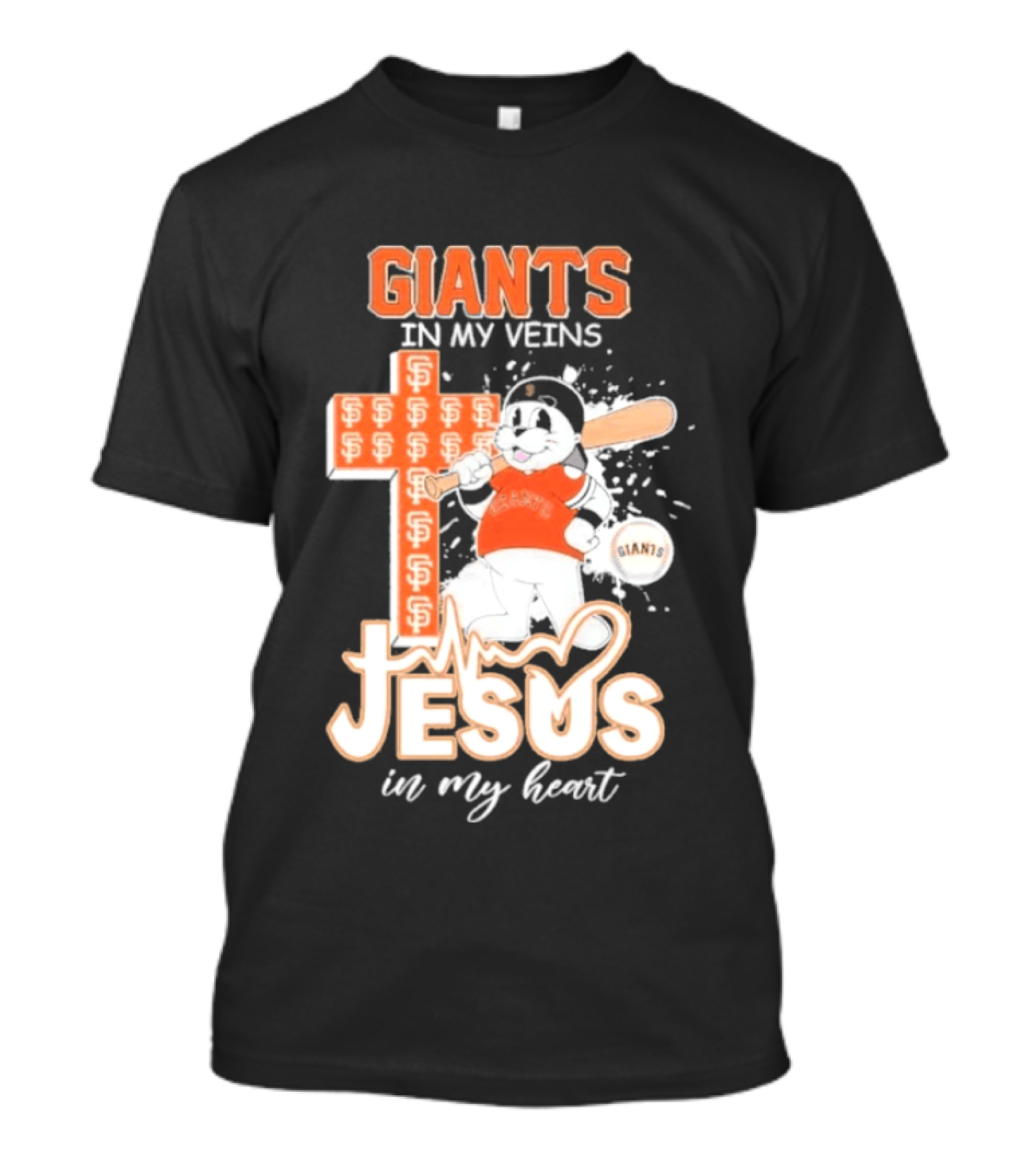 San Francisco Giants In My Veins Jesus In My Heart Baseball Cross Panda T-Shirt