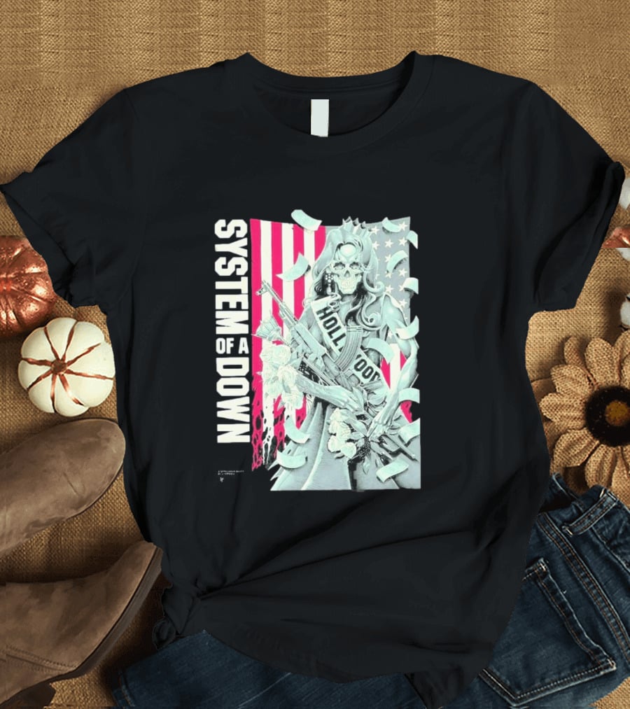 System Of A Down Limited Edition By Luke Preece American Gun Roses T-Shirt