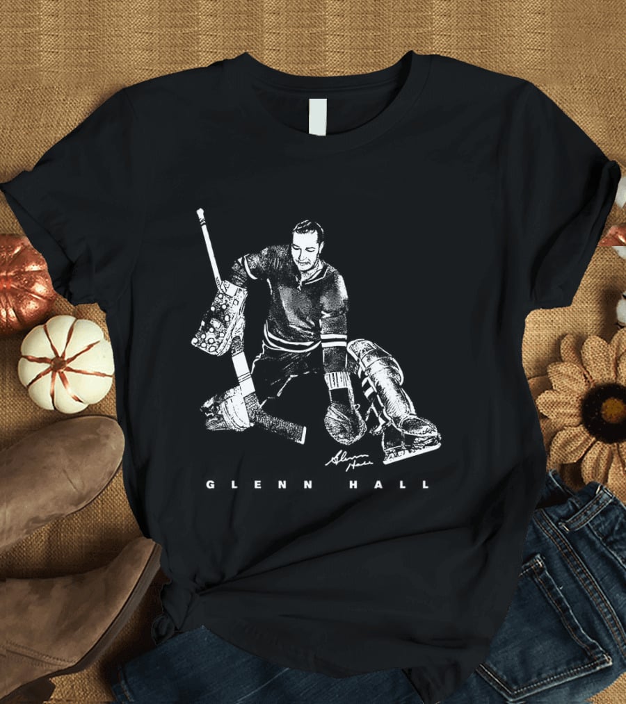 Glenn Hall Chicago Blackhawks Hockey Bitmap Vintage Style Goalie Iconic Pose T-Shirt