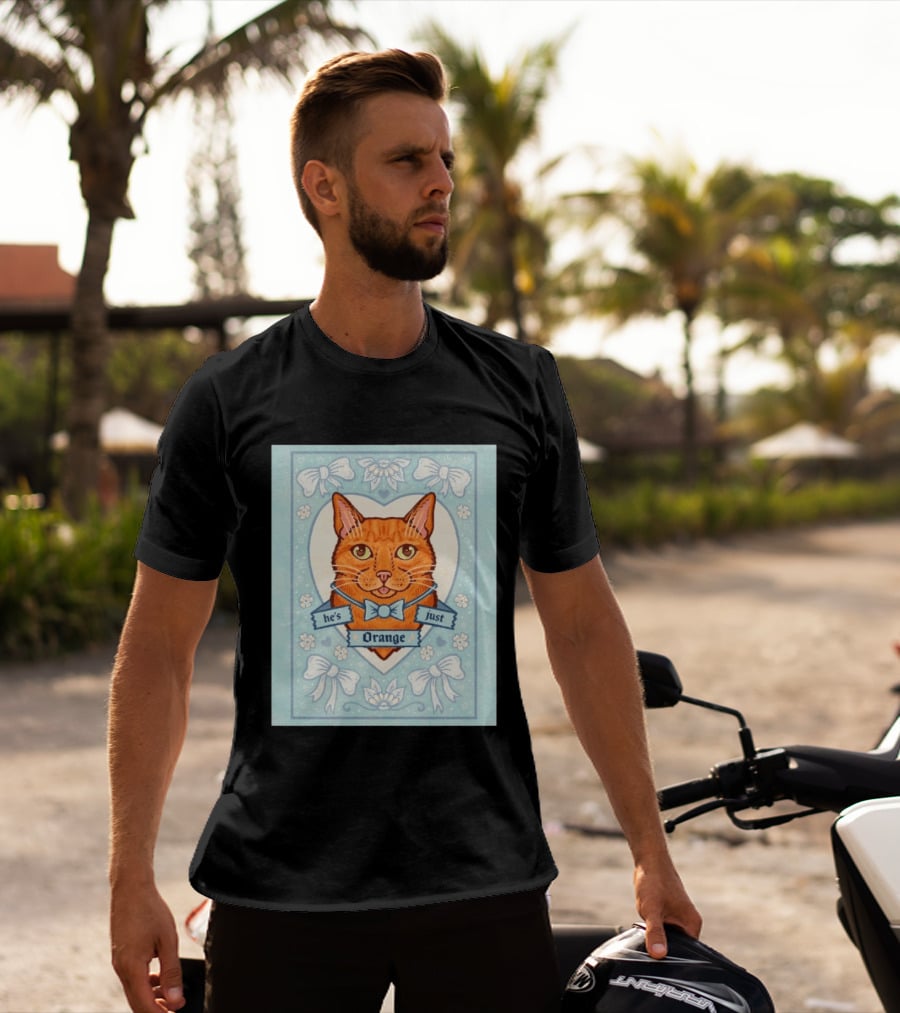 He's Just Orange Cat Floral Bow Blue T-Shirt