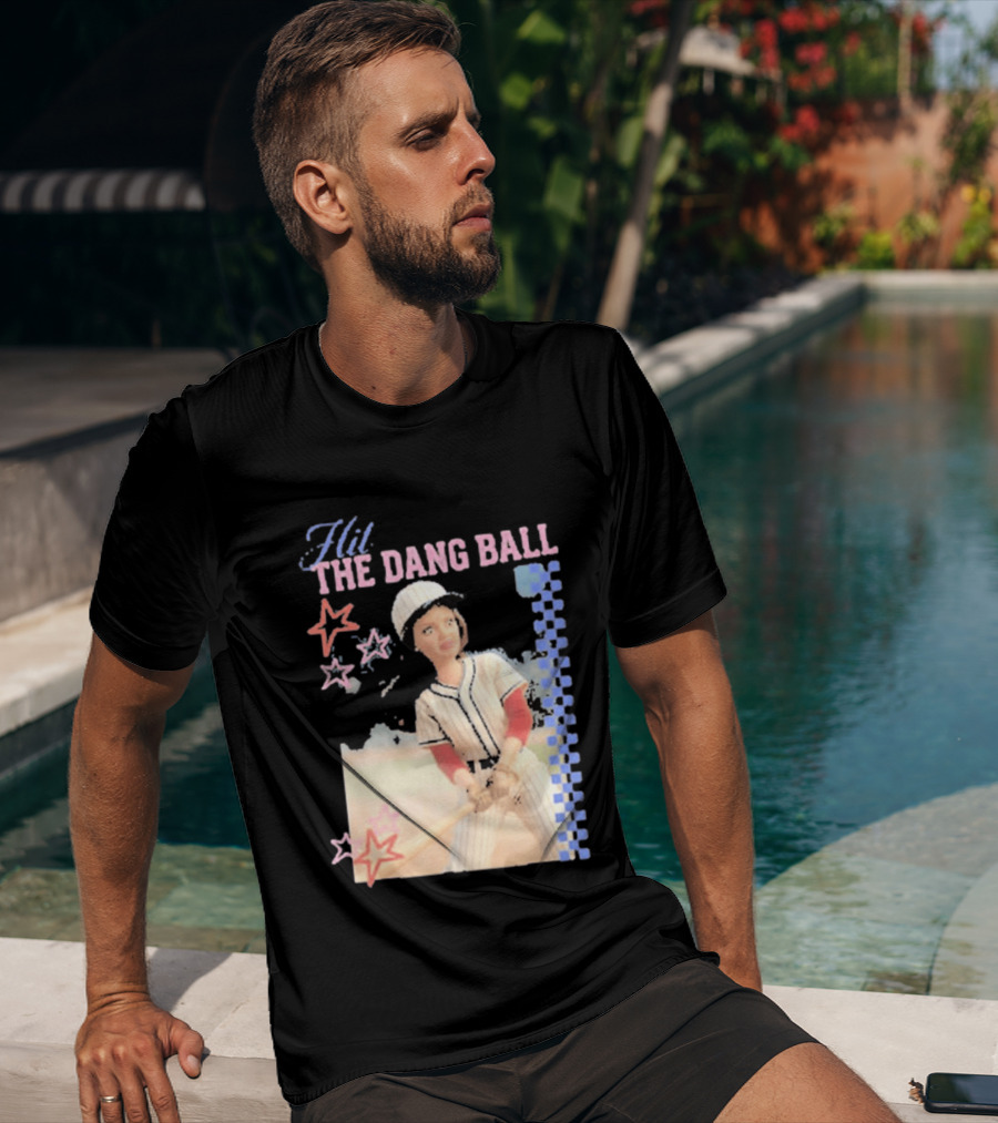 Hit The Dang Ball Vintage Baseball Player With Stars And Blue Checkerboard T-Shirt