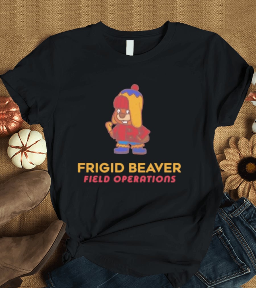 Frigid Beaver Field Operations Cold Weather Adventure Cartoon T-Shirt