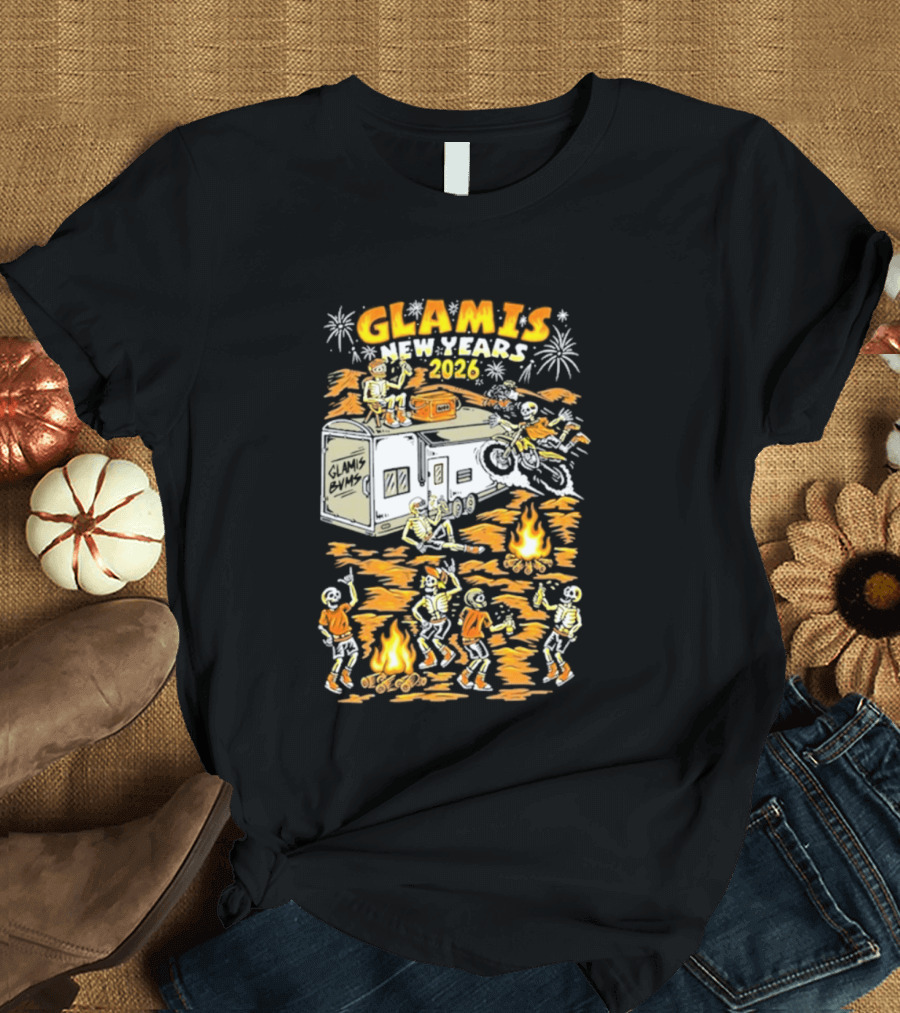 Glamis New Years 2026 Skeletons Campfire Celebration With Motorbike And Fireworks T-Shirt