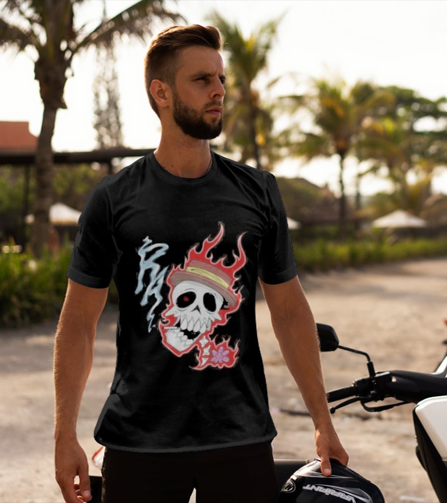 Rare Americans Skull With Flames And Hat Flower T-Shirt