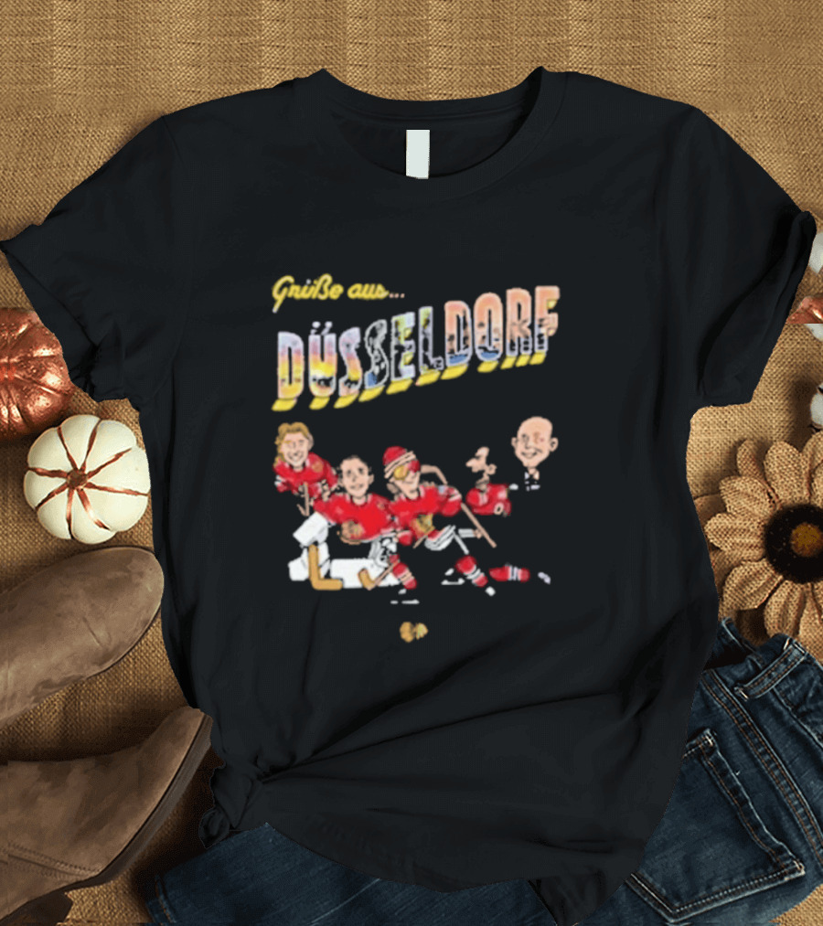 Grüße Aus Düsseldorf Chicago Blackhawks Classic Ice Hockey Scene T-Shirt