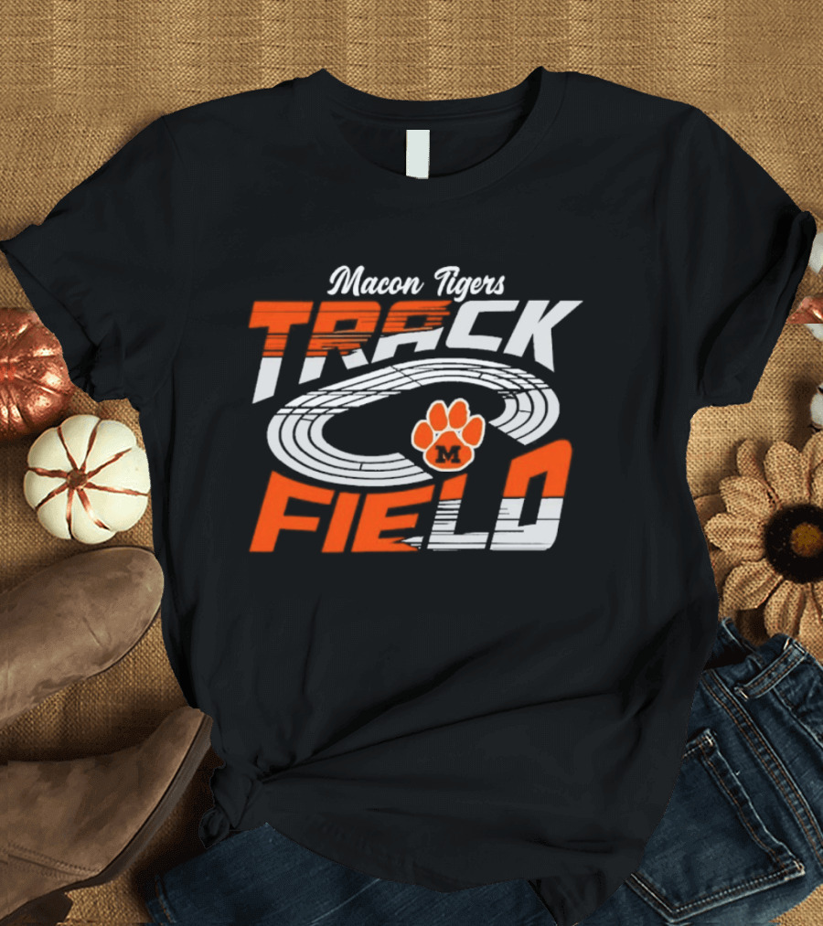Macon Tigers Track And Field With Orange Paw Print T-Shirt