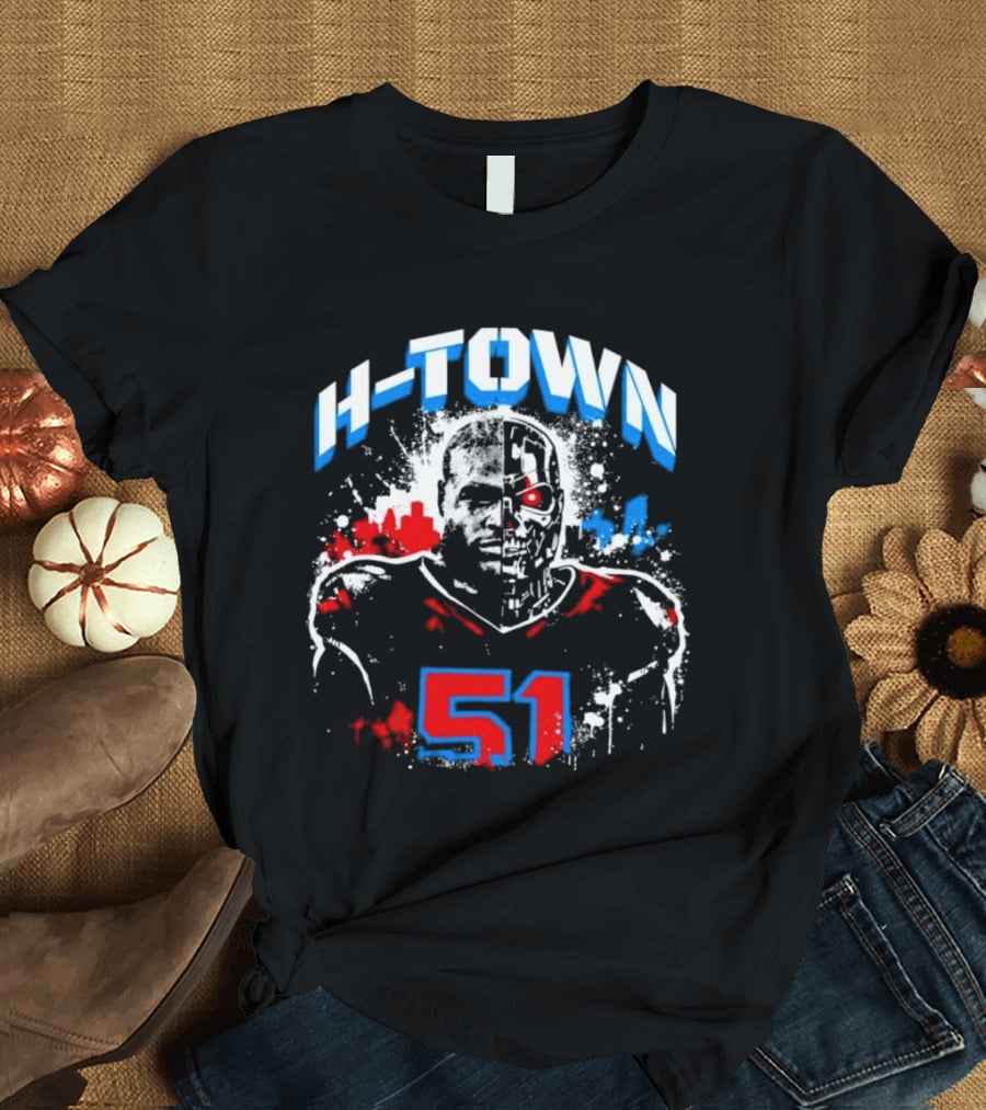 Will Anderson Jr. Number 51 Houston Texans H Town Skyline T-Shirt