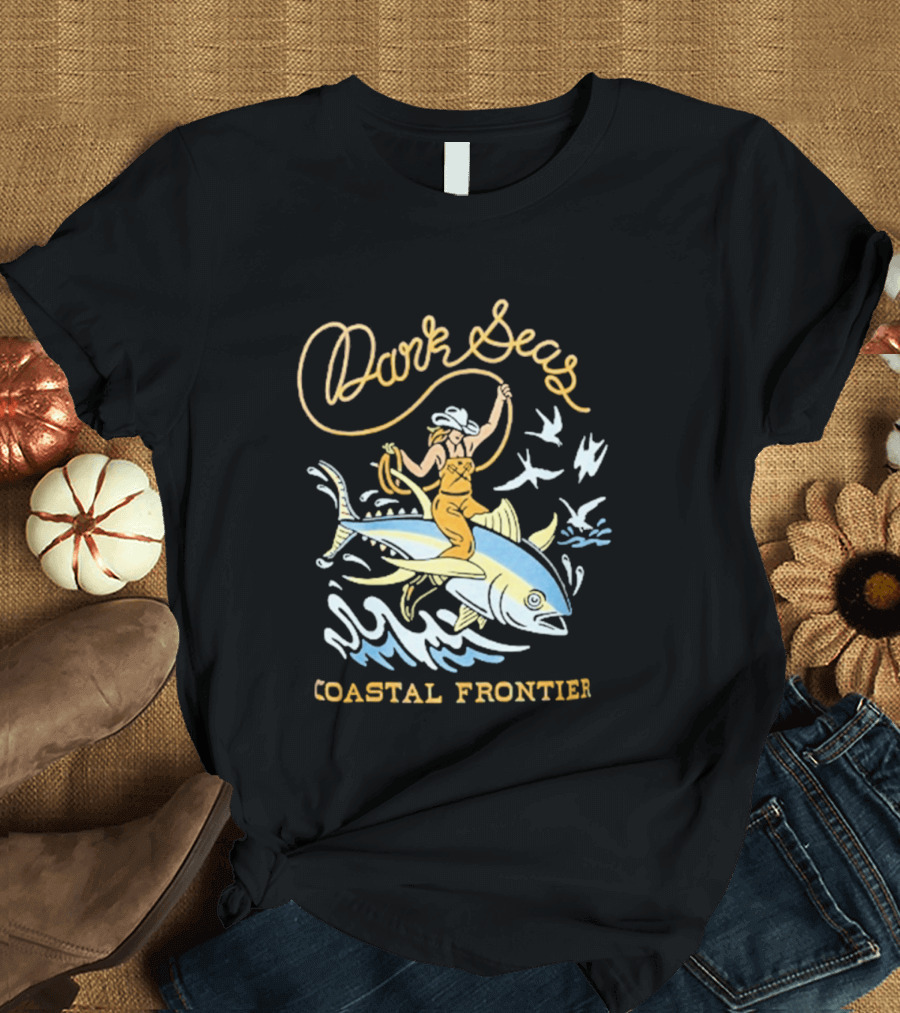 Dark Seas Coastal Frontier Ride 'em Wet Adventure Ocean Cowboy On Fish T-Shirt