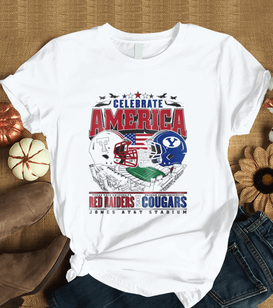 Celebrate America Game Day 2025 Texas Tech Red Raiders Vs Brigham Young Cougars Jones AT&T Stadium T-Shirt