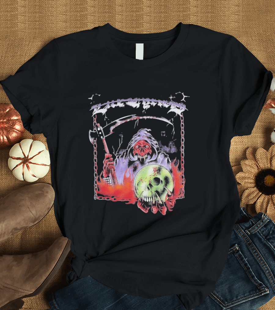 Life Cycles Skeleton Grim Reaper Holding Skull With Scythe Medieval Gothic T-Shirt