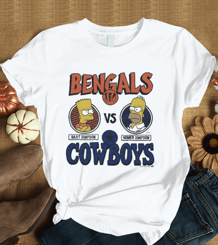 Bengals Vs Cowboys Bart Simpson Homer Simpson T-Shirt