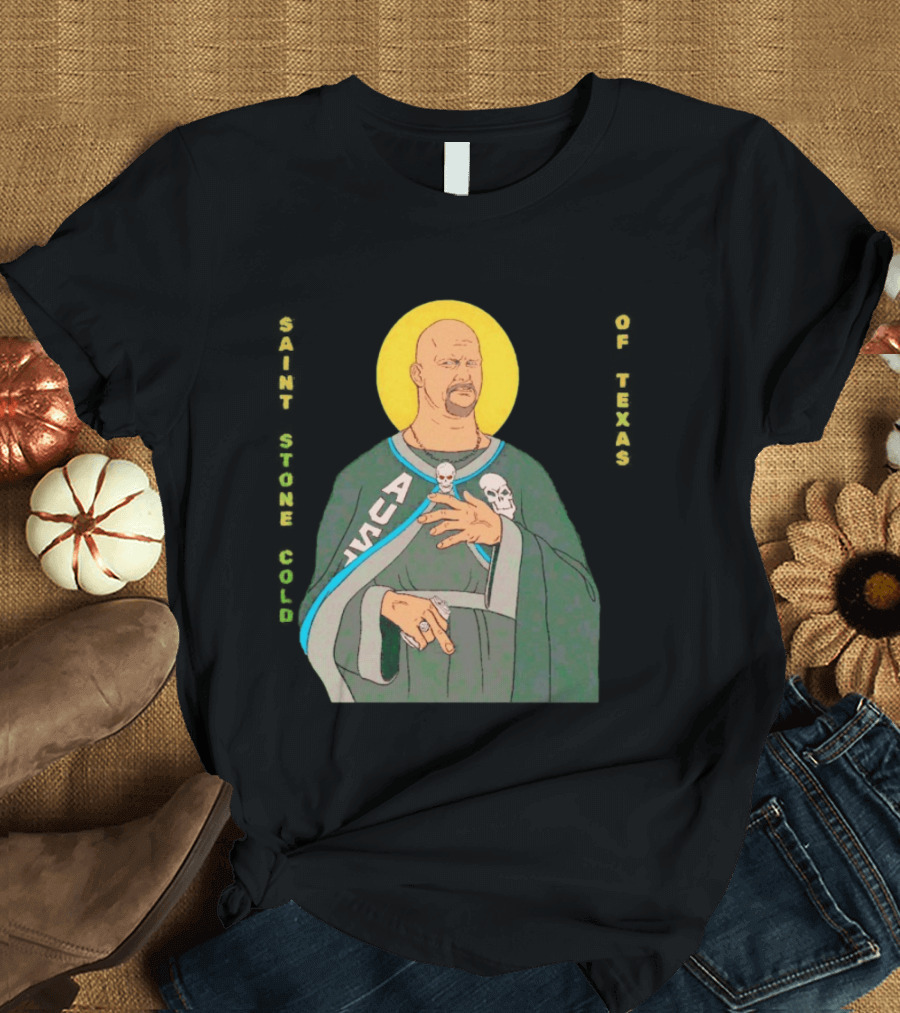 Men Saint Stone Cold Of Texas 3 16 Day Steve Austin Wrestling Icon Illustrated Halo T-Shirt