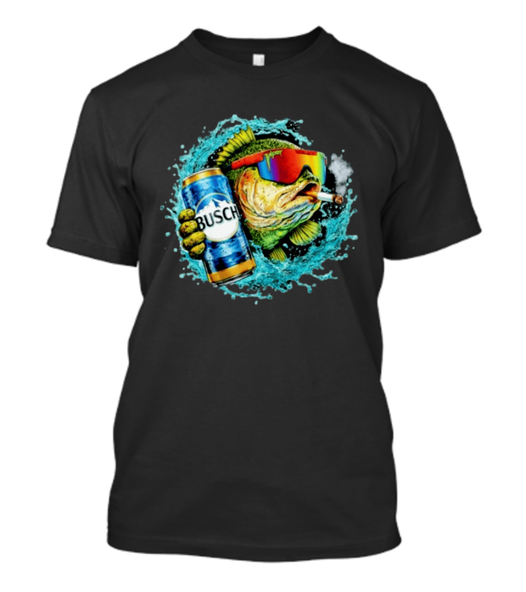 Busch Beer Fish With Sunglasses And Cigarette Splashing Water T-Shirt