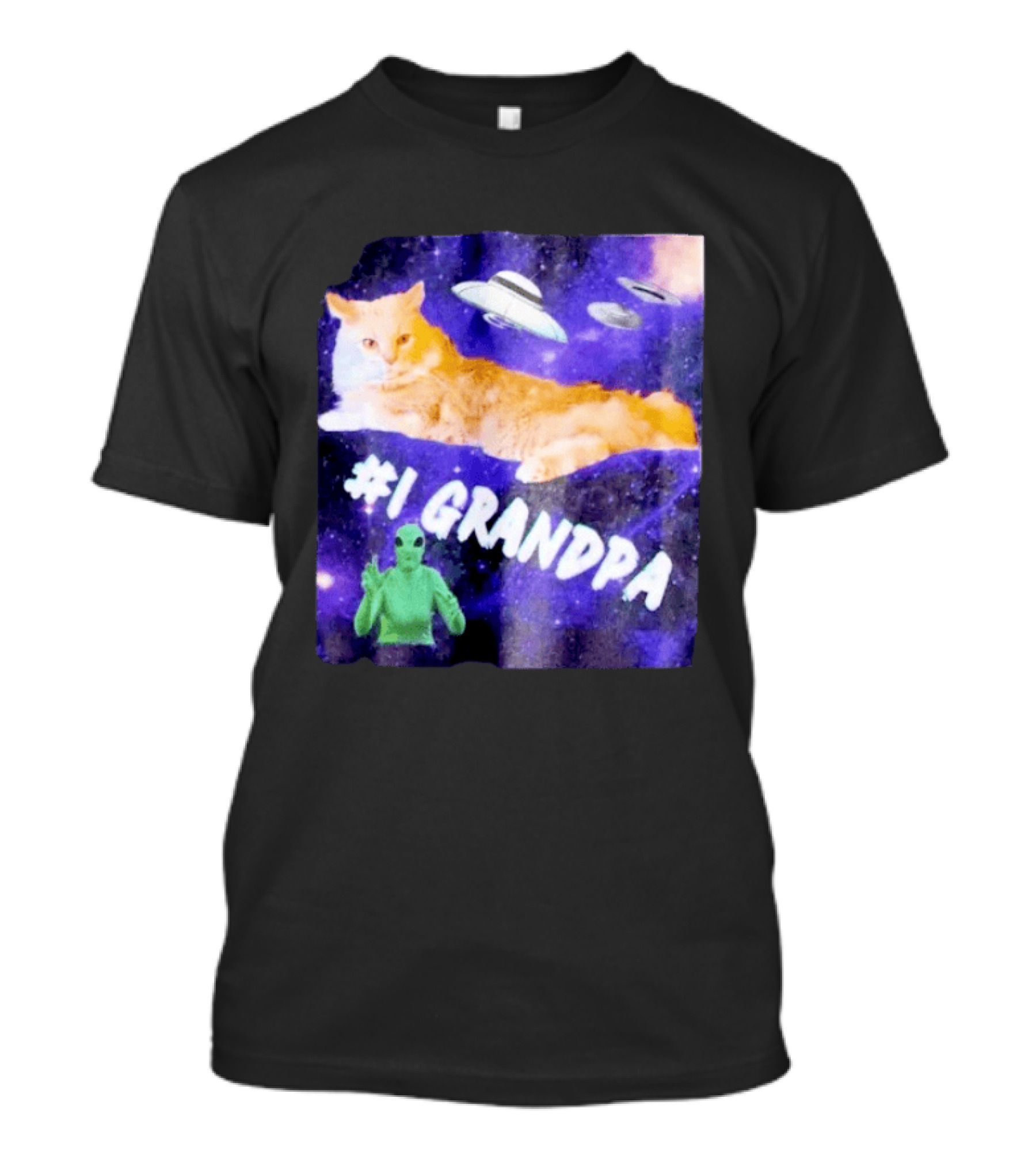 #1 Grandpa Cat Collage Alien And UFO Space T-Shirt
