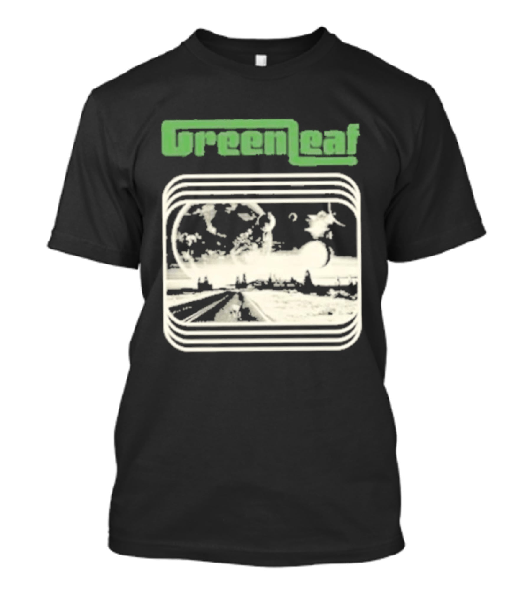 Greenleaf Black Space Scenic Globe With Railway Tracks T-Shirt