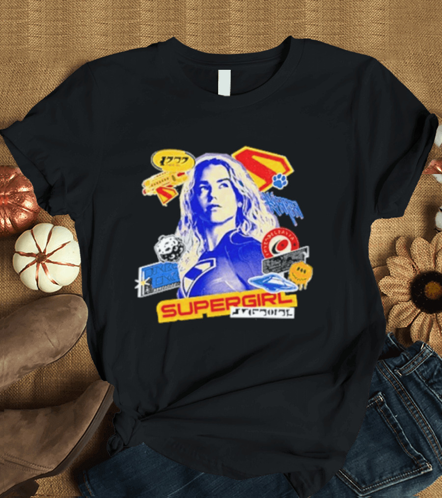 Supergirl Kryptonian Hero Pop Art Sticker Collage T-Shirt