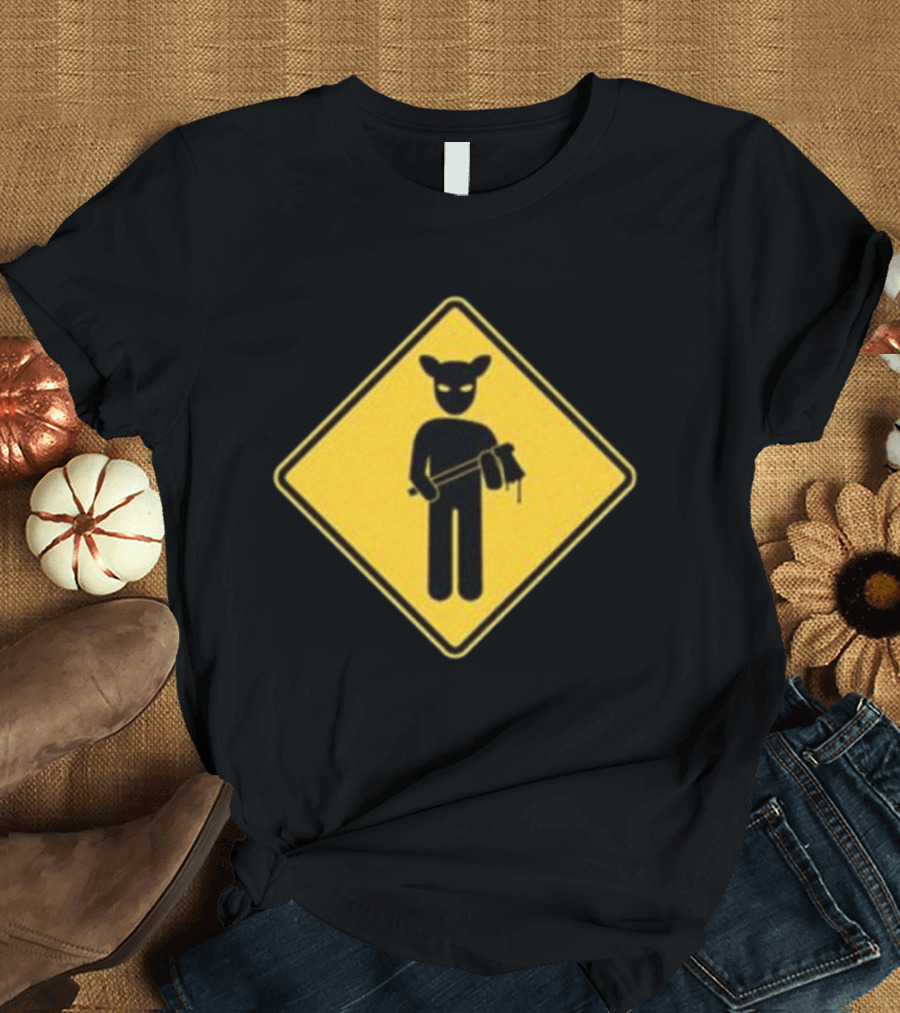 Lamb Mask Caution Sign Horror Icon Warning T-Shirt