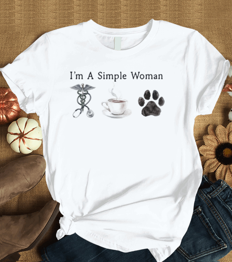 I'm A Simple Woman Nurse Coffee Paw Print T-Shirt