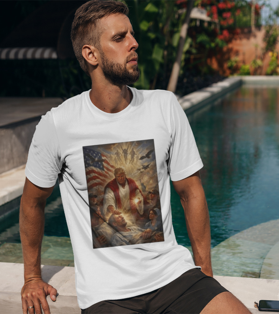 Trump Jesus Epstein Biblical Revelation Imagery With American Flag T-Shirt