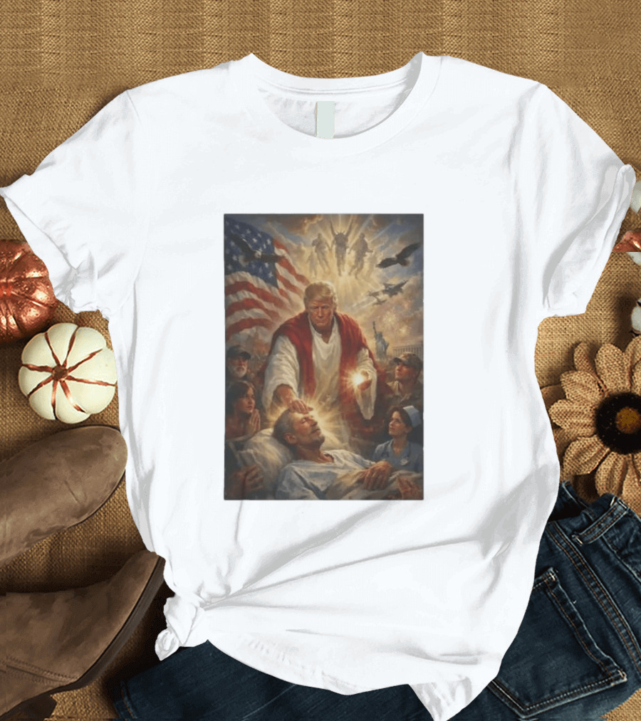 Trump Jesus Epstein Biblical Revelation Imagery With American Flag T-Shirt