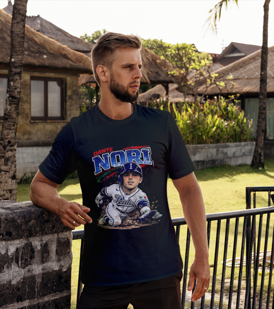 Dante Nori Italy Baseball Classic Caricature Sliding Player T-Shirt