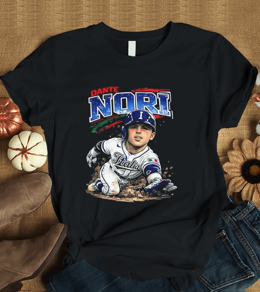 Dante Nori Italy Baseball Classic Caricature Sliding Player T-Shirt
