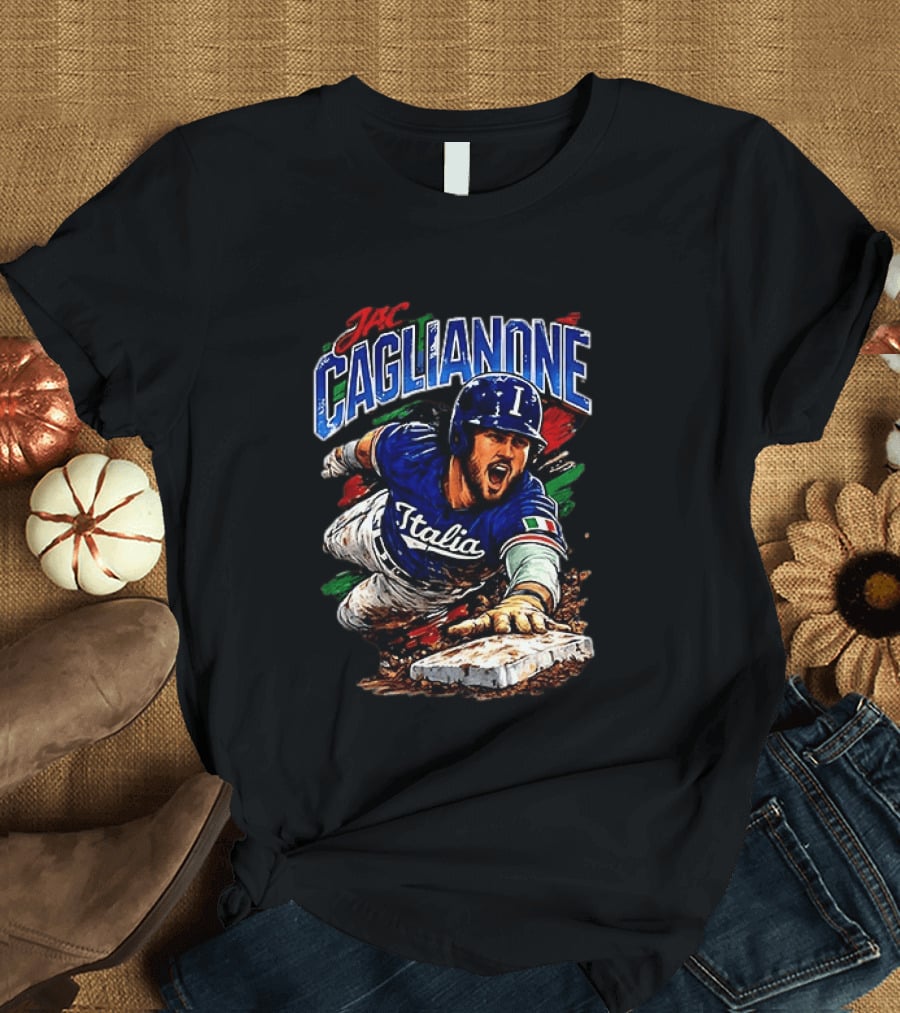Jac Caglianone Italy Baseball Slide Dynamic Action Caricature T-Shirt