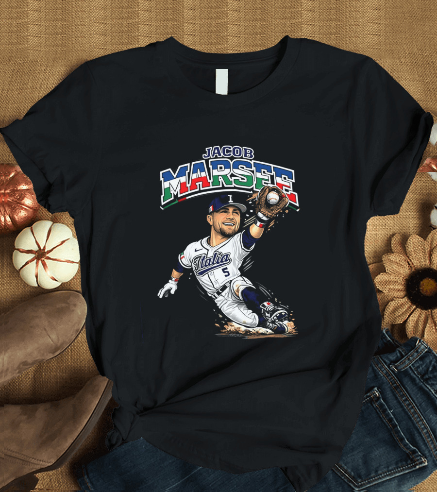 Jacob Marsee Italy Baseball Classic Caricature Jersey Number 5 T-Shirt