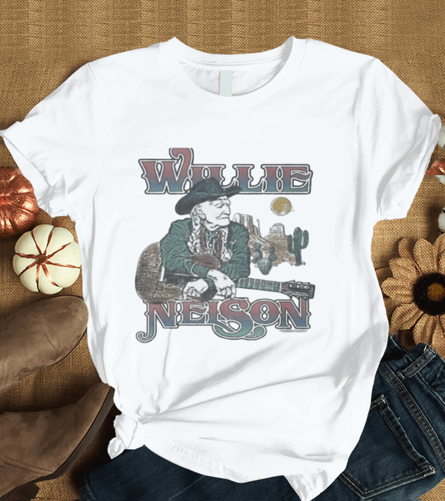 Willie Nelson Desert Cactus Guitar Scene T-Shirt