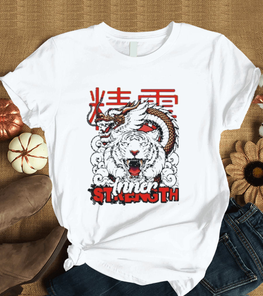 Inner Strength Tiger Dragon Kanji Art Fusion T-Shirt