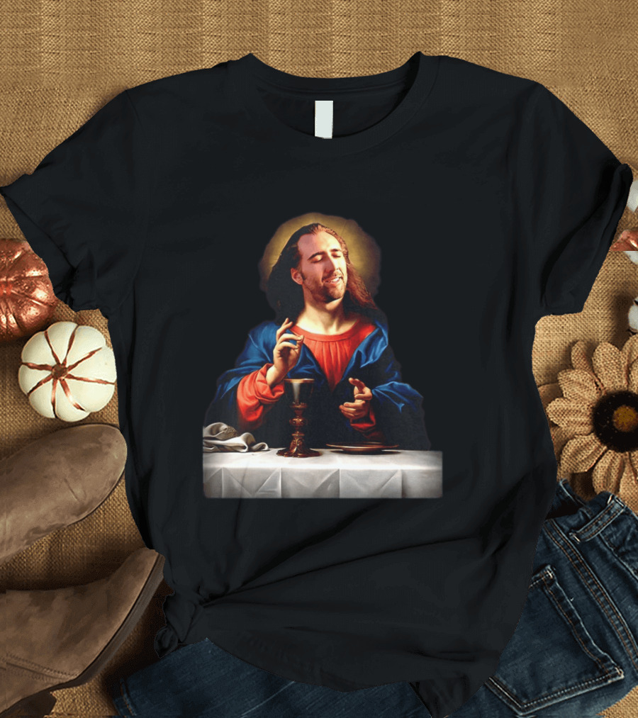 Nic Jesus Blessing The Bread And Wine Iconic Meme Mashup T-Shirt