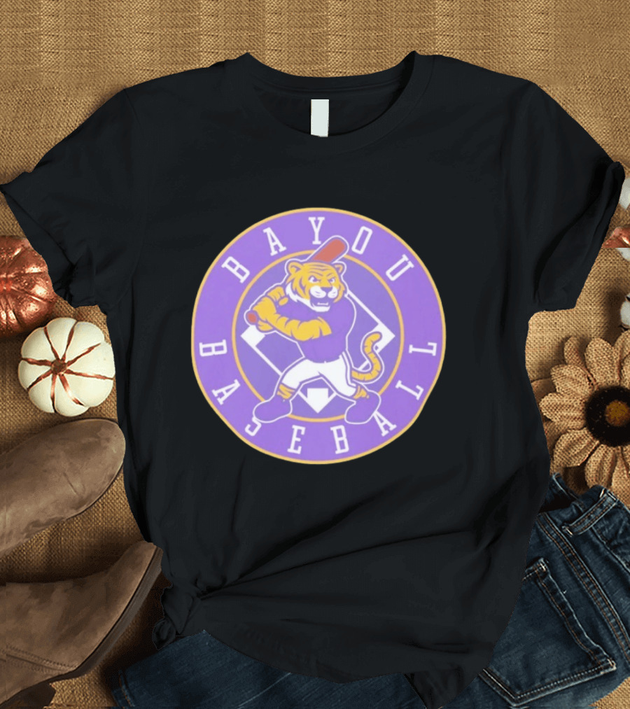 Bayou Baseball Purple Tiger Mascot Batter Circle T-Shirt