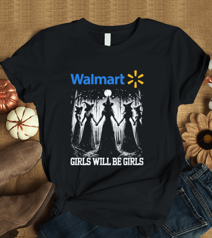 Walmart Girls Will Be Girls Witch Halloween Moonlit Scene T-Shirt