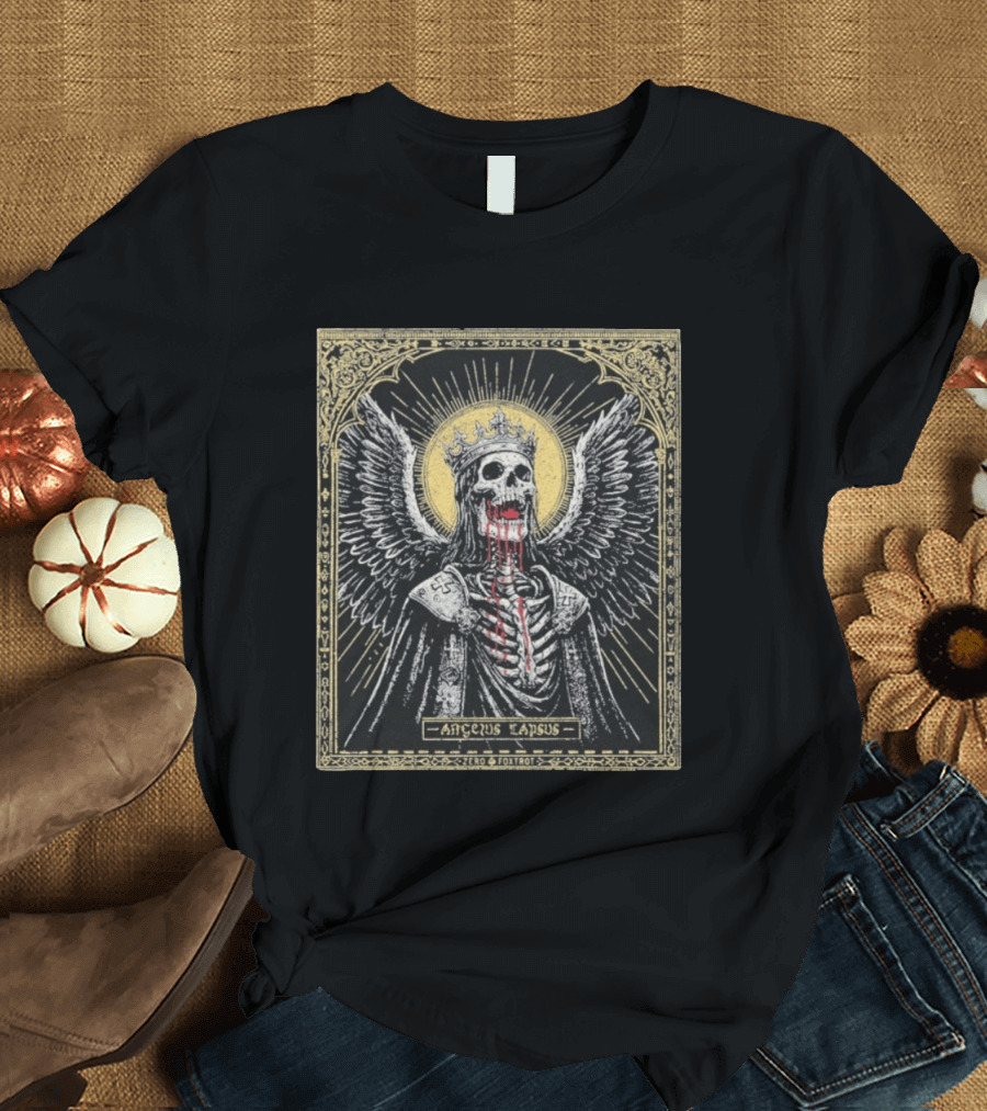 Zero Foxtrot Angelus Lapsus Fallen Angel Skeleton Halo Crown Wings Sacred Gothic Image T-Shirt