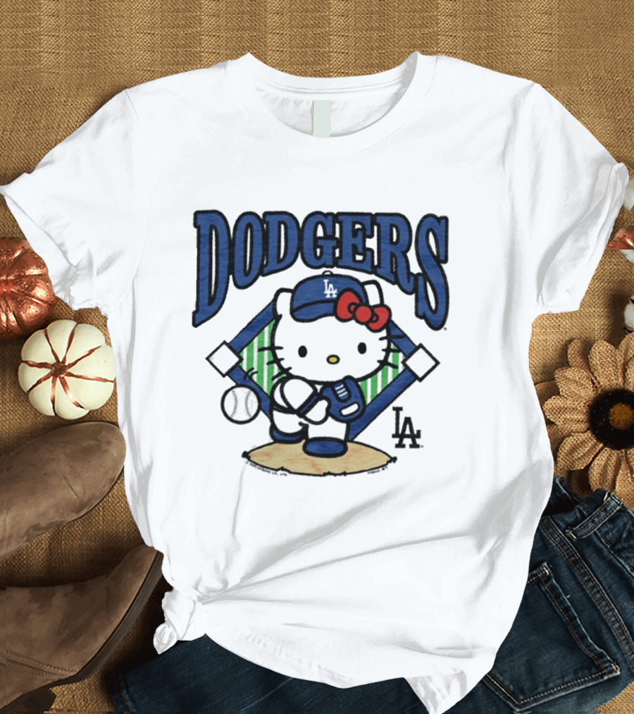 Hello Kitty Los Angeles Dodgers Baseball Crossover Fan Merchandise T-Shirt