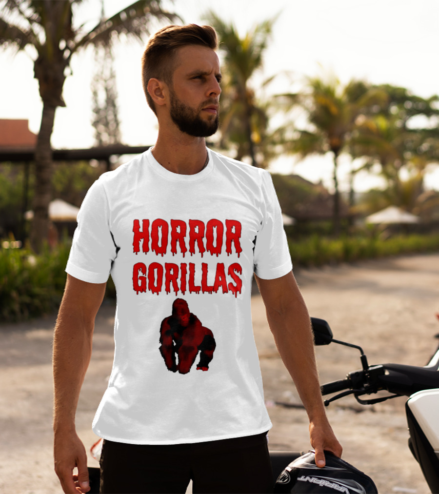 Horror Gorillas Dripping Blood Text And Red Gorilla T-Shirt