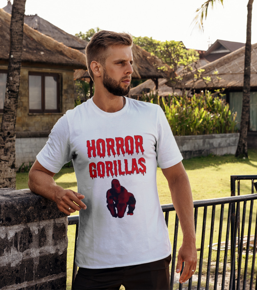 Horror Gorillas Dripping Blood Text And Red Gorilla T-Shirt