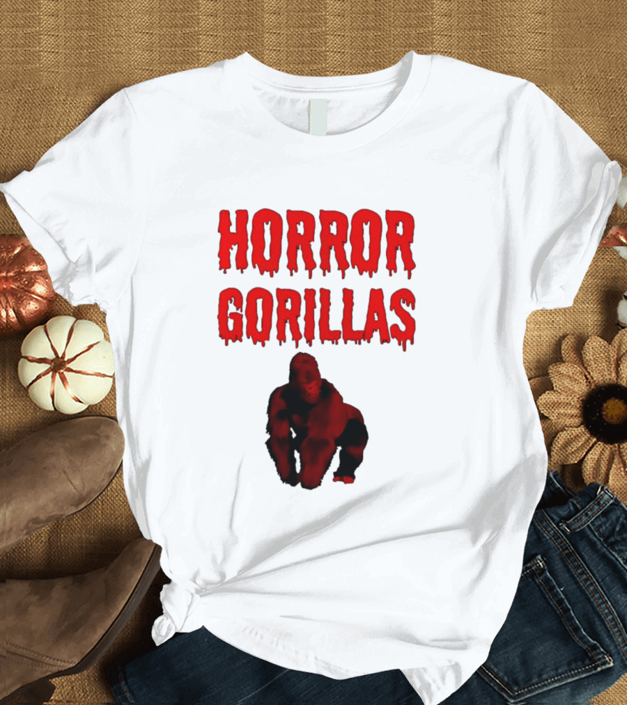 Horror Gorillas Dripping Blood Text And Red Gorilla T-Shirt