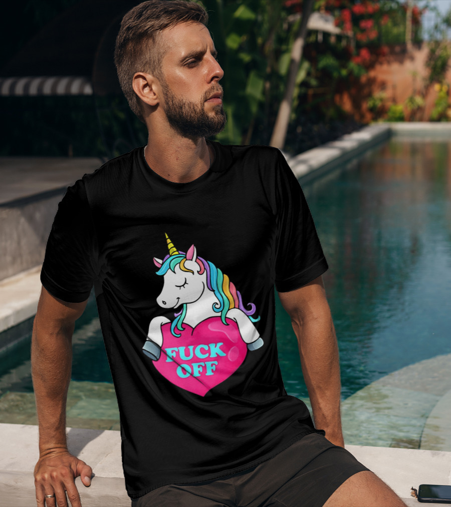 Unicorn Fuck Off Heart Rainbow Mane T-Shirt