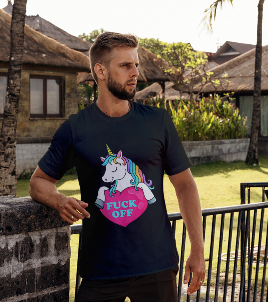 Unicorn Fuck Off Heart Rainbow Mane T-Shirt