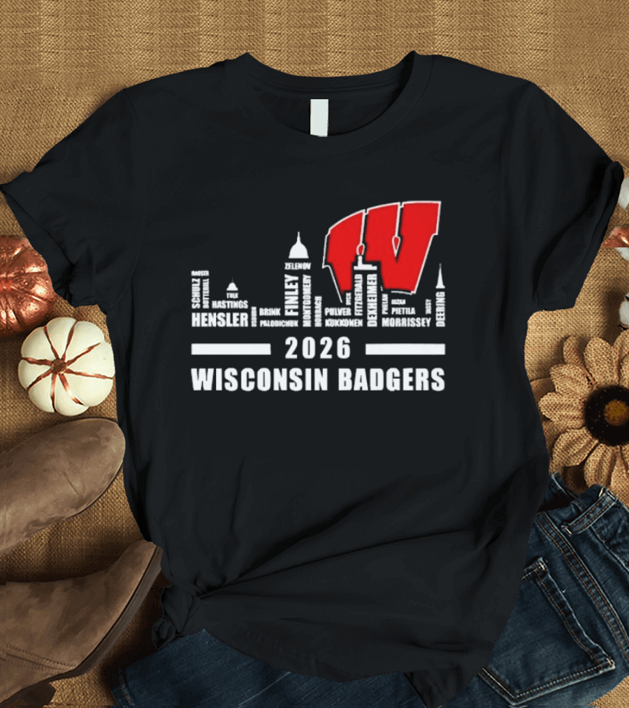 2026 Wisconsin Badgers City Names Skyline Mercer Medford Mosinee Plover Princeton Pulaski Ripon T-Shirt