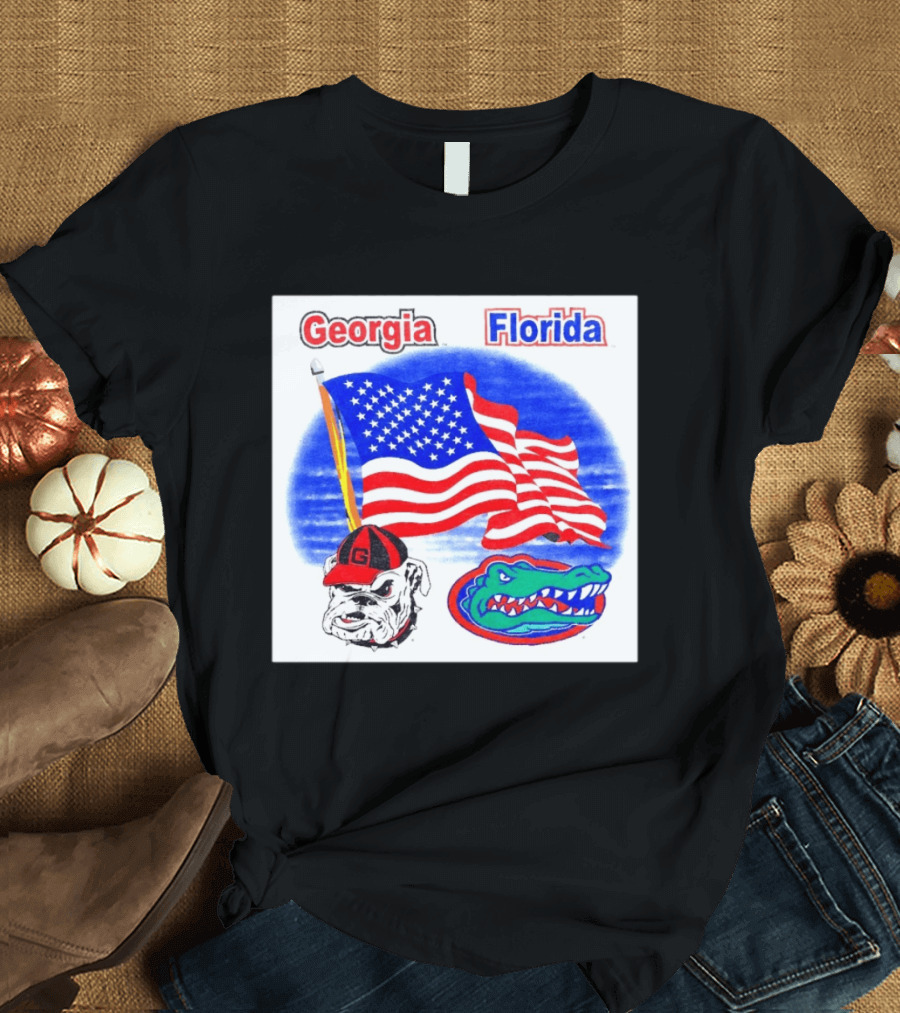 Georgia Vs Florida American Flag Bulldogs Gators Rivalry T-Shirt