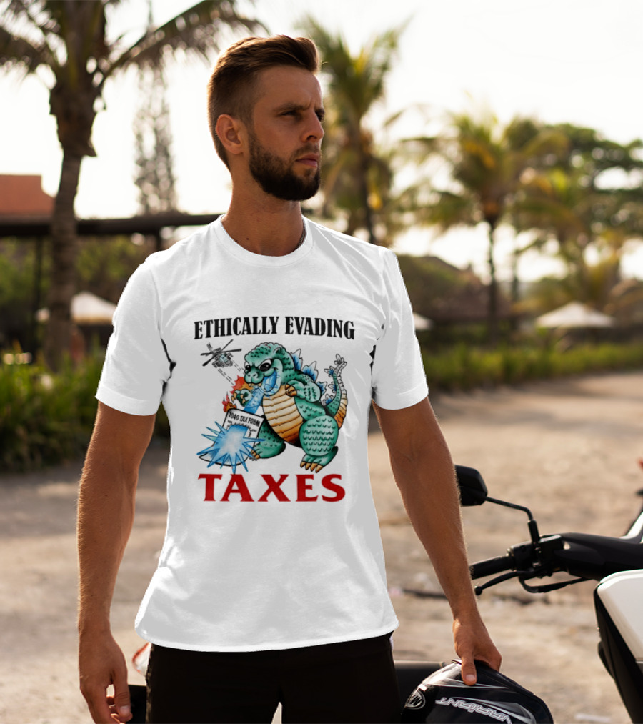 Ethically Evading Taxes Dinosaur Helicopter Ice Cream Sunglasses T-Shirt