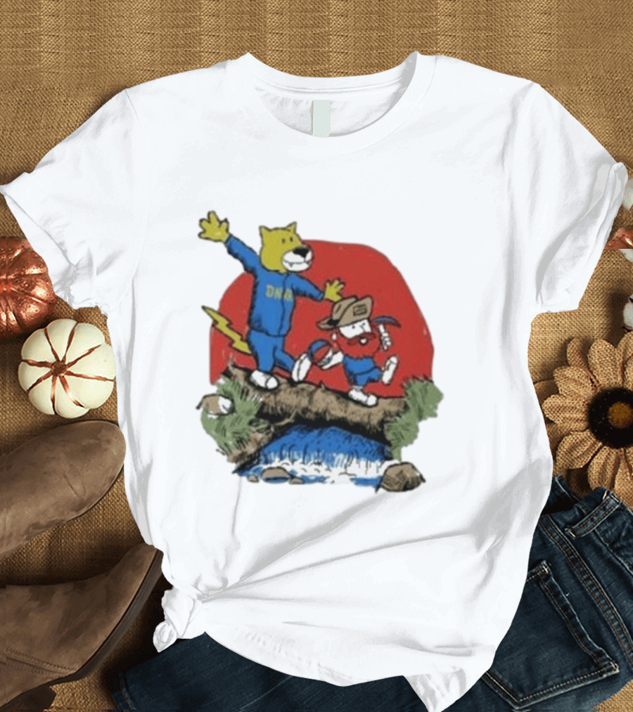 Dnvr Cartoon Friends Bear and Miner Crossing a Bridge T-Shirt