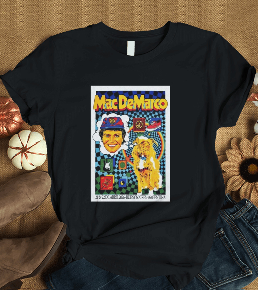 Mac DeMarco 21 22 De Abril 2026 Buenos Aires Argentina Checkerboard Dogg T-Shirt