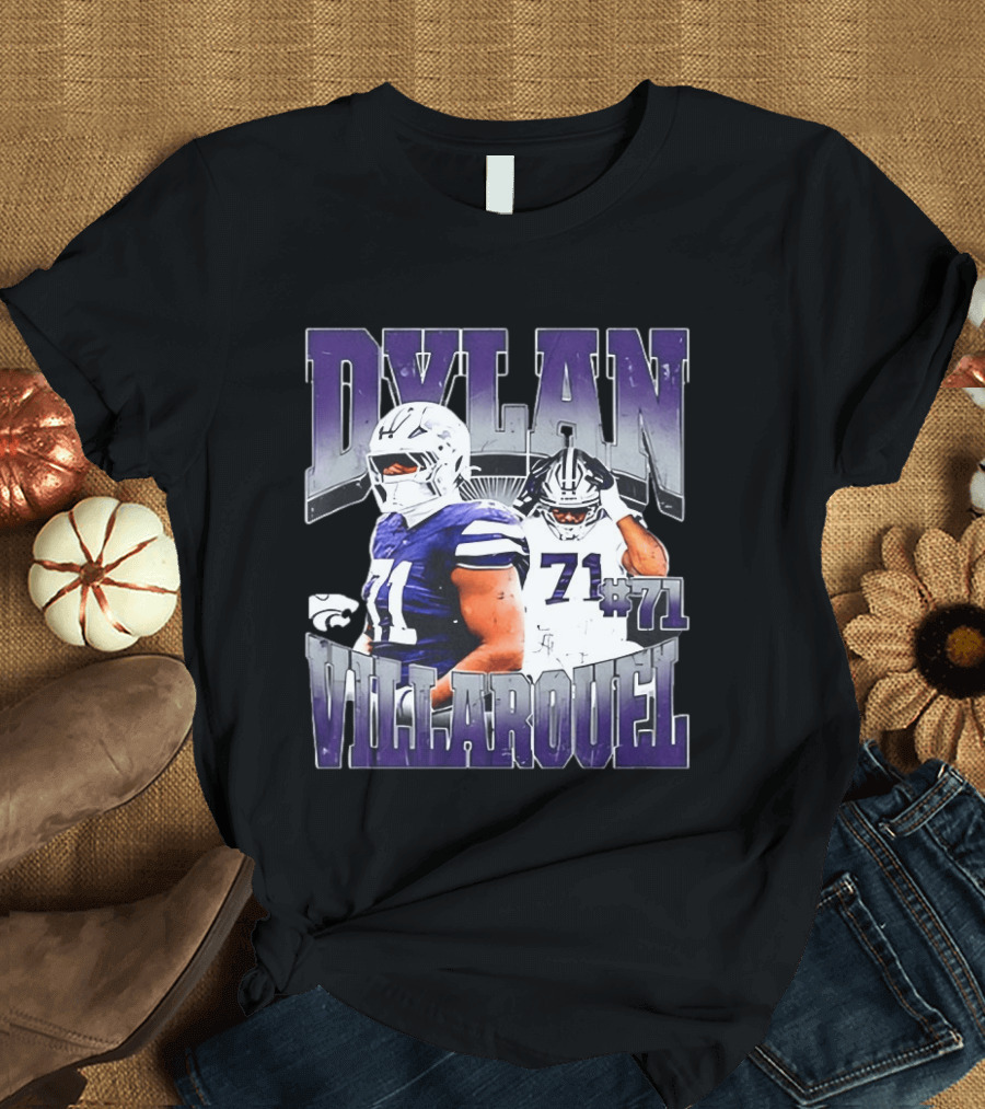 Dylan Villarouel Kansas State Wildcats Football #71 Player T-Shirt