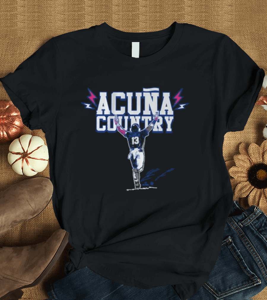 Acuña Country Baseball Celebration Graphic With Lightning Bolts T-Shirt