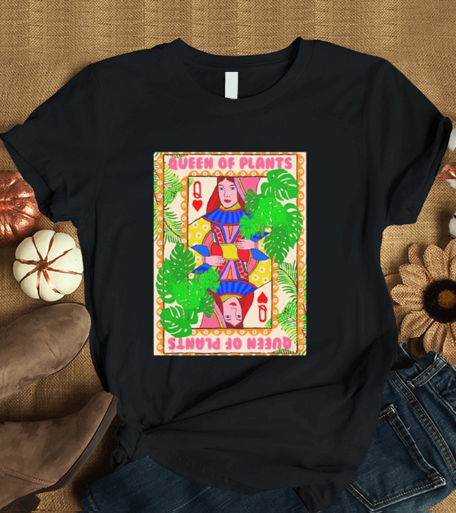 Queen Of Plants Playing Card Monstera Leaves Q Heart T-Shirt