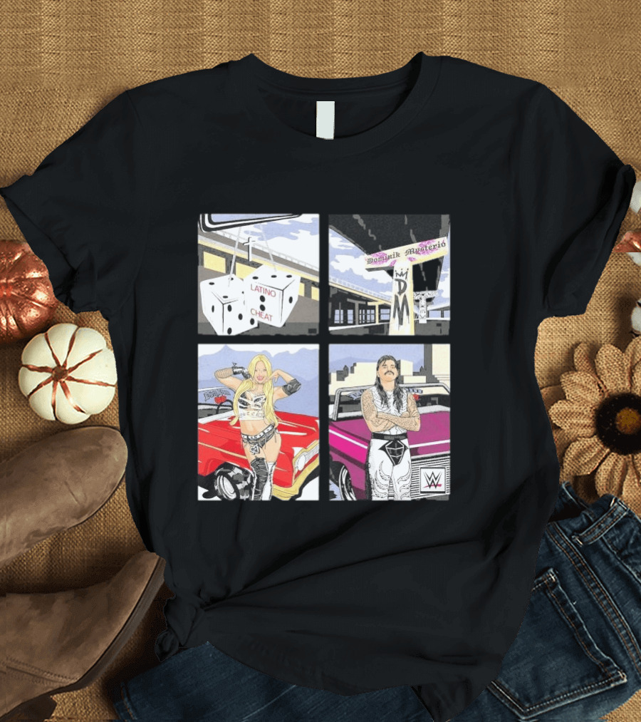 Ripple Junction Dominik Mysterio Liv Morgan 00s RPG WWE Latino Cheat Dice T-Shirt
