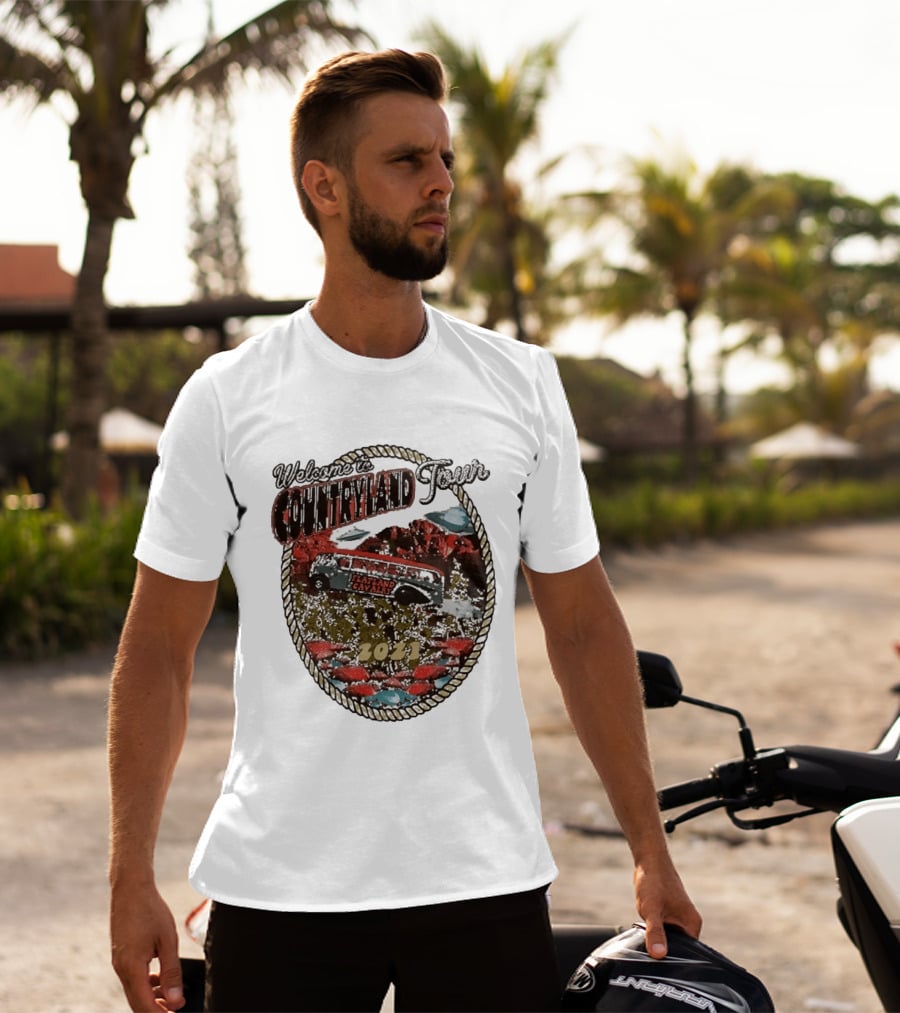 Welcome To Countryland Tour 2021 Flatland Cavalry Bus And Desert Scene T-Shirt